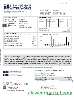UNITED KINGDOM BIRMINGHAM WATER business utility bill Word and PDF template 1